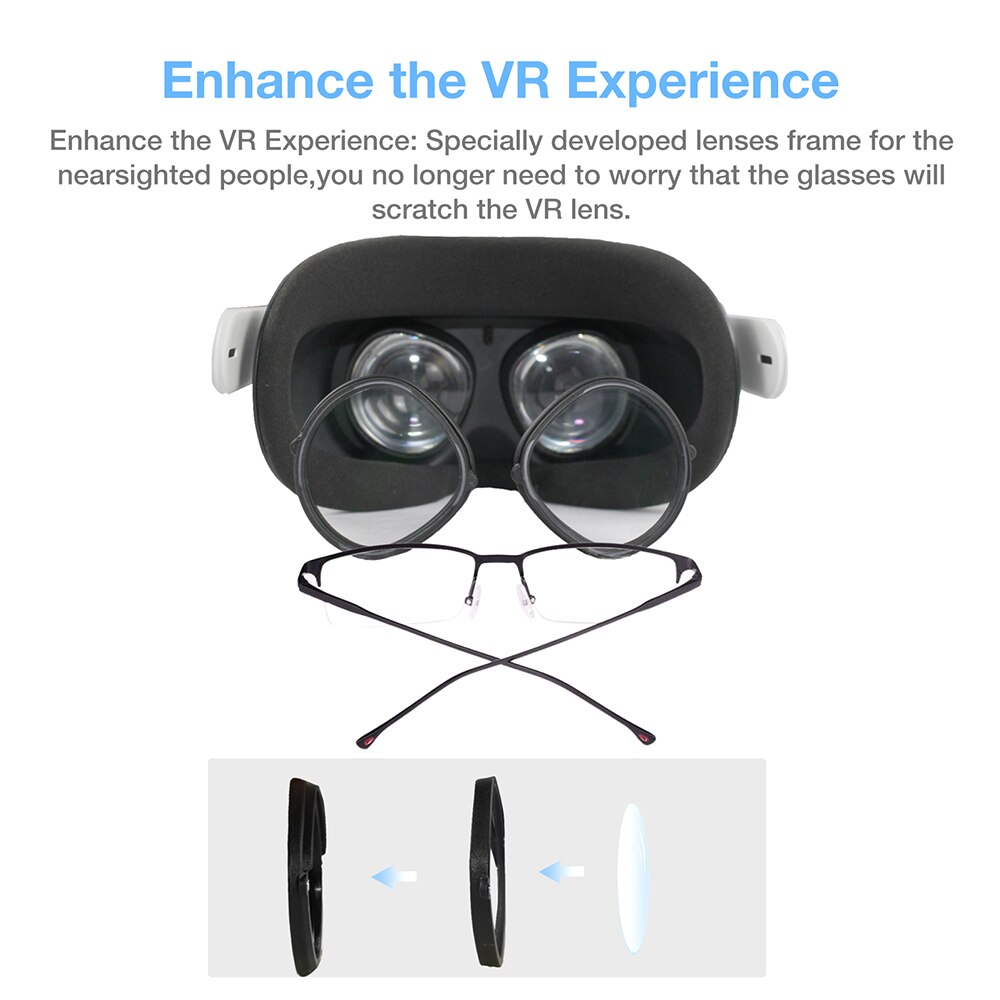 VR Glasses Frame for Oculus Quest 2 - Magnetic Anti-Blue Lens Clip - Quick Release Protection