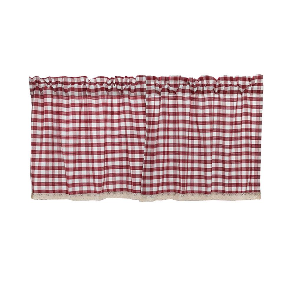 1Pc Küche Plaid aufbringen Kurze Gitter Vorhang Spitze Volant Durch Stange Drapieren Hause Fenster Dekor Vorhänge in sterben Wohnzimmer zimmer: Wein rot / 130durch41cm