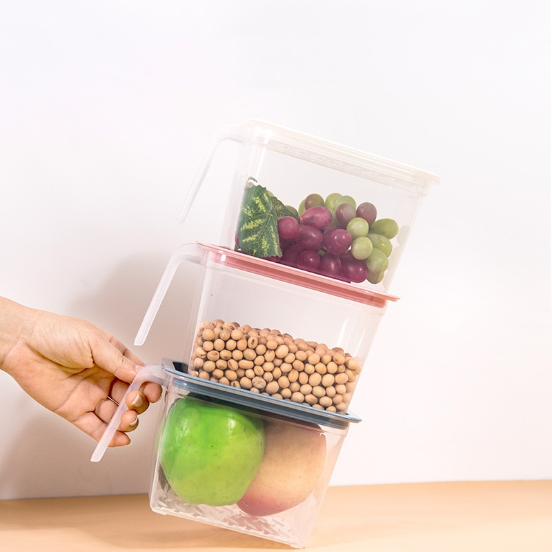 Kitchen Refrigerator Storage Box With Handle Food Container Transparent Keeping Egg Fruit Freshness Fridge Organizer Container