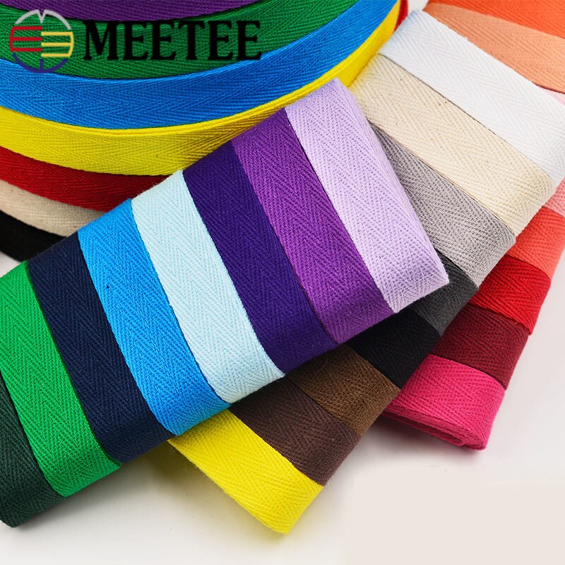 45M Meetee 2cm Herringbone Pattern Cotton Webbing Tape High Tenacity Bag Lable Ribbons Sewing Tapes Bias Binding DIY Accessories