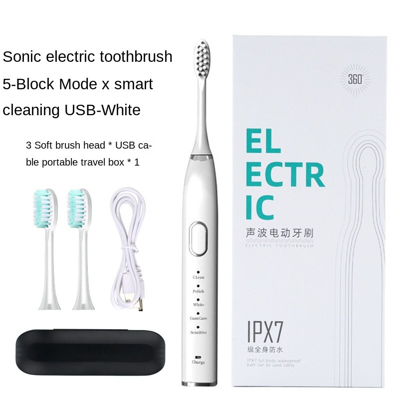 Electric Toothbrush Sonic Household USB Charging Intelligence Cleaner Sound Waves Device Maglev: Magnetic white