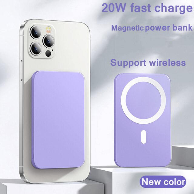 20W Power Bank Magnetic Wireless Fast Charger For magsafe Mobile Phone battery For iphone 12mini 12 13 Pro Max xiaomi 10000mAh: Purple / 5000mAh