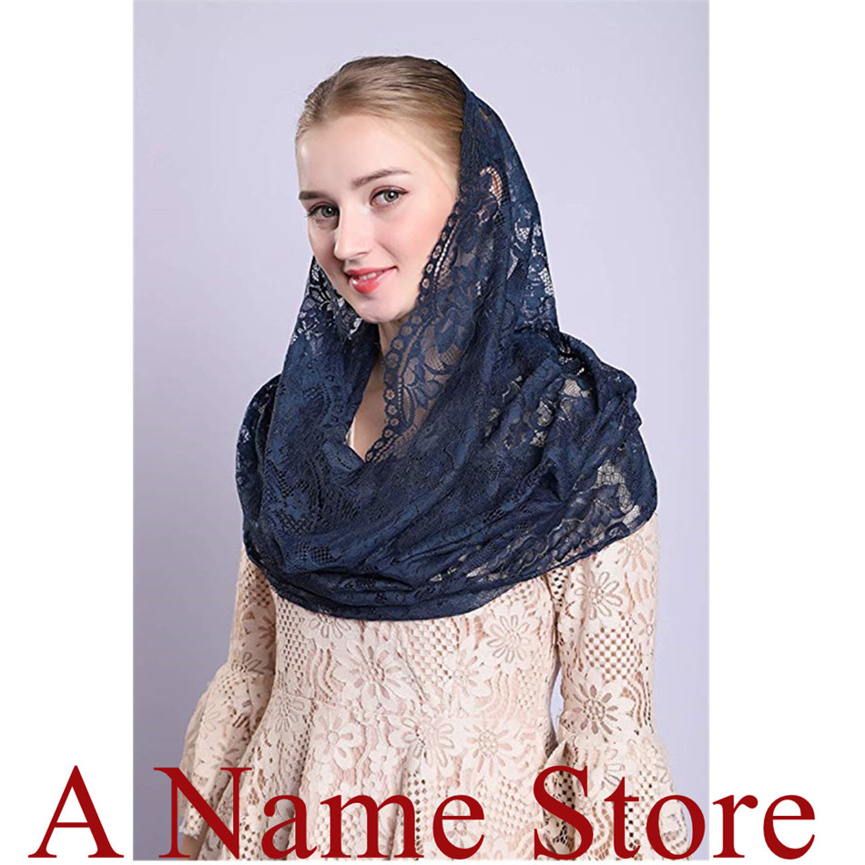 Navy Blue Lace Sluiers Mantillas Voor Kerk Hoofdbedekking Headwrap Katholieke Latin Massa Mantilla Negras Voile Mantillas