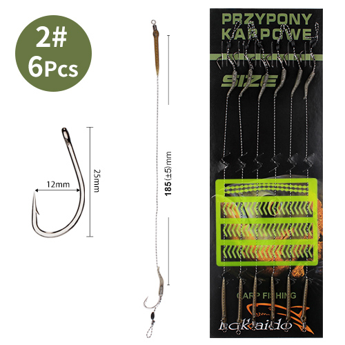 FTK 18,5 cm 6-8 Uds anzuelos de pesca de carpa líder aparejos de pelo con línea 30-60LB 2/4/6/8 # Accesorios para anzuelos de carpa del grupo alimentador europeo: Borgoña