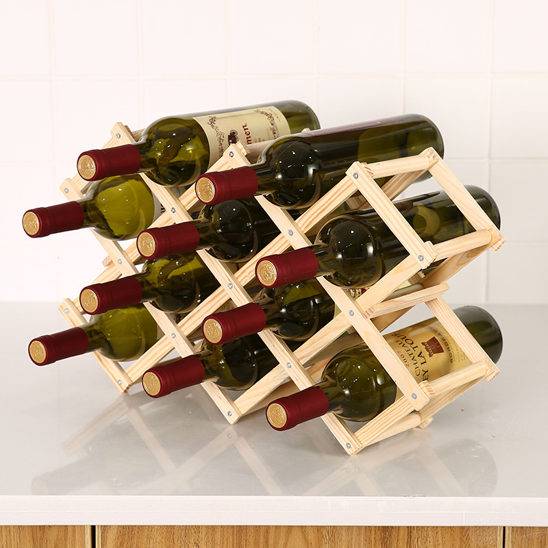 Opvouwbare Houten Wijnfles Houder Wijn Planken Houdt 3/6/10 Flessen Bar Display Folding Hout Organizer Wijnrekken: 10 bottles-Original