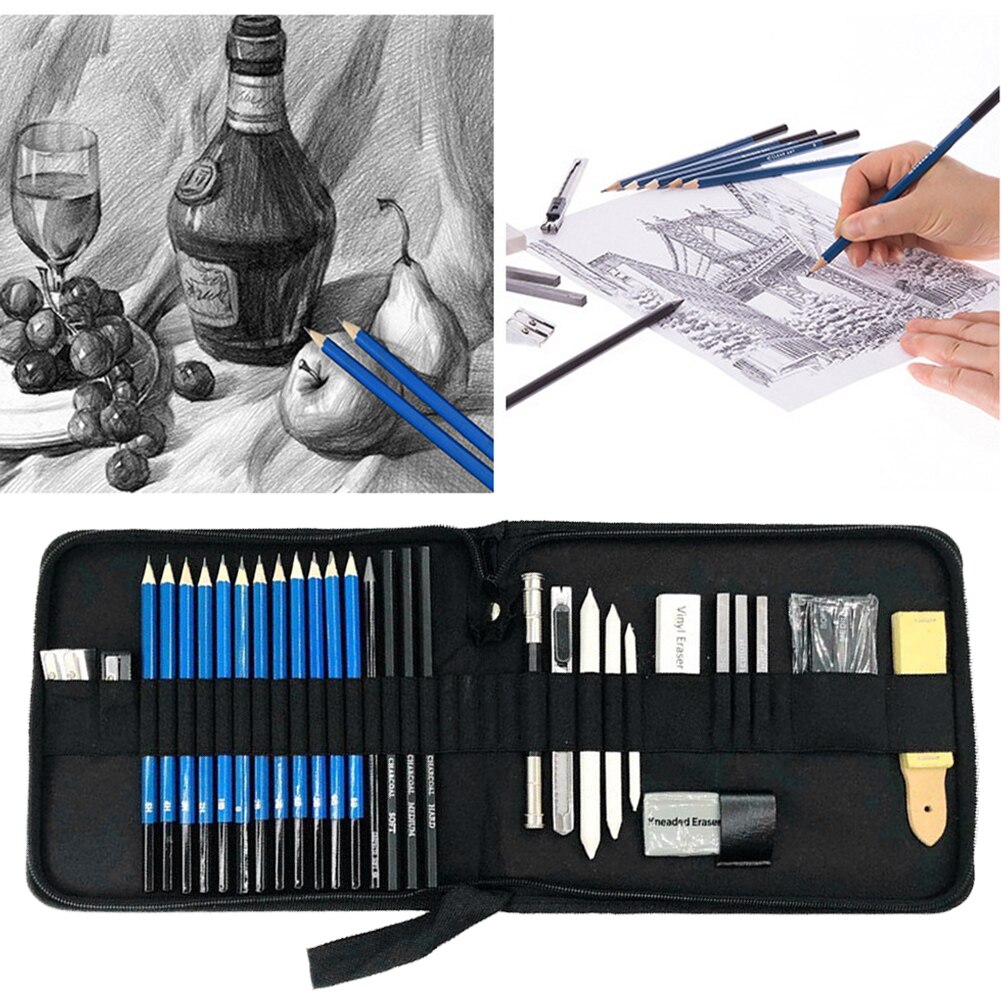 33pcs Sketch Pencil Set Sketching Drawing Kit Wood Pencil Zipper Case For Painter School Students Art Supplies