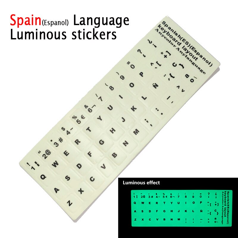 SR Luminous Italian Arabic Korean German Spanish French Japanese English Hebrew THAI Language Keyboard Stickers Cover Skins: Spain Luminous