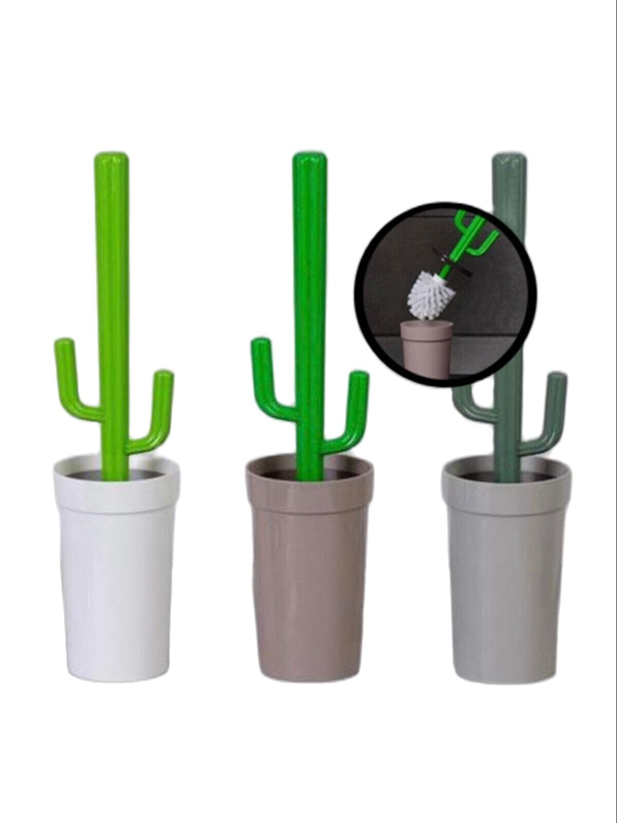 Wzór kaktusa toaleta szczotka z wodoodporną podstawą silikonowa Wc płaska główka elastyczny miękki włosie szybki uchwyt do suszenia zestaw Gift Decor: White