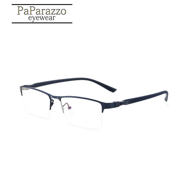 Ultralight Titanium Alloy Myopia Men Glasses Frame Superelastic TR90 Leg Prescription Grade Eyeglass Business Eyewear Half Frame: BLUE