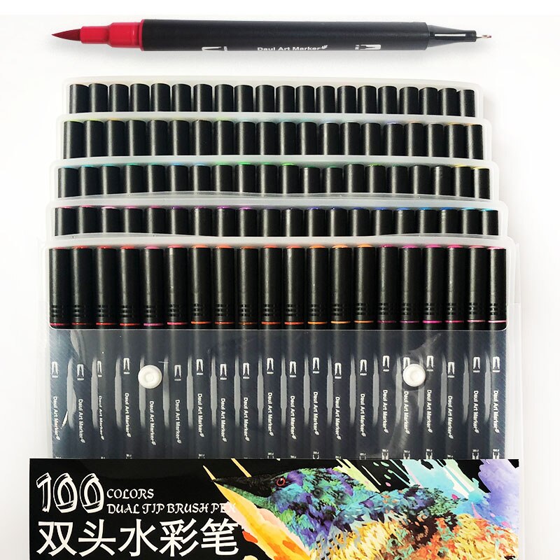 Dual Tips 48/60/72/100 Art Marker Inkt Op Waterbasis Zachte Fijne Borstel Pen Met PP pakket: 100 Colors