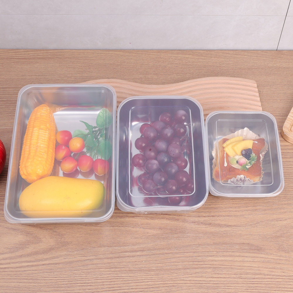 Caja de almacenamiento de alimentos de acero inoxidable, caja de mantenimiento fresco, tapa rectangular, fideos de salchicha, plato de fruta con tapa, contenedor de almacenamiento de alimentos