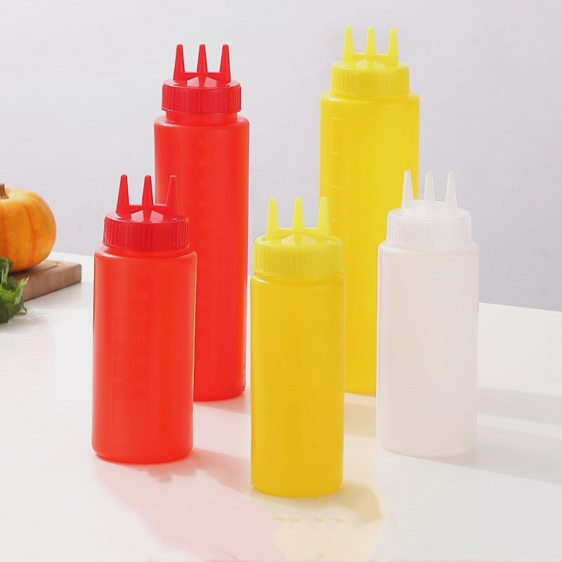 Food Grade 3 Gaten Twist Cap Plastic Squeeze Fles Ketchup Mosterd Mayo Sauzen Olijfolie Flessen Keuken Gadget