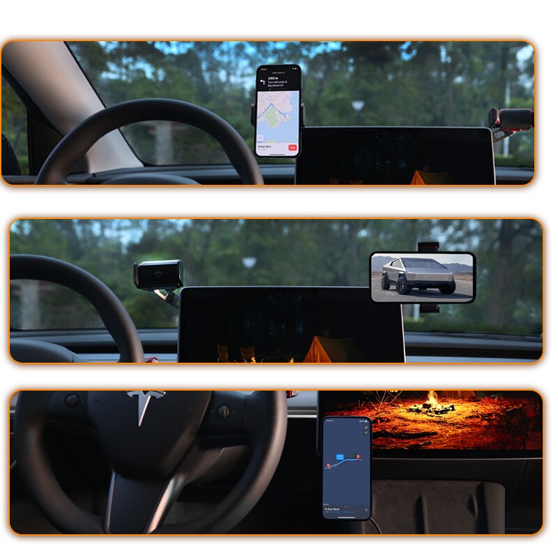 For Tesla Model 3 Mobile Phone Holder Car Magnetic Cellphone Mount Support Magsafe Wireless Charging Collapsible Bracket
