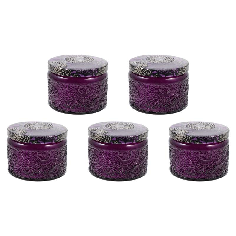 5Pcs Glas Kaars Potten Wax Container Kaars Cup Kandelaar Romantische Aromatherapie Kaars Houder Woondecoratie: Paars