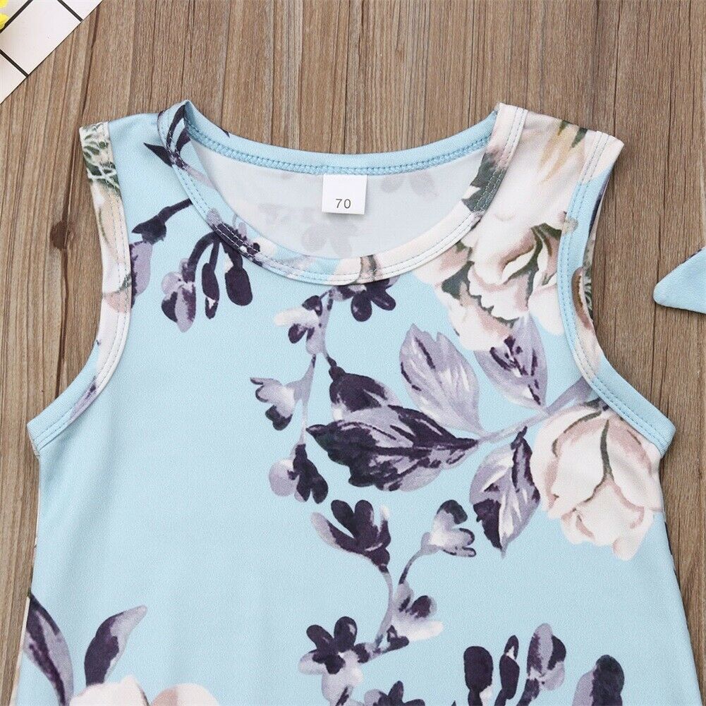 Baby Baby Meisje Jongens Zomer Bloemen Romper Hoofdband 2 Stuks Mouwloze Jumpsuit Outfits Kleding Set