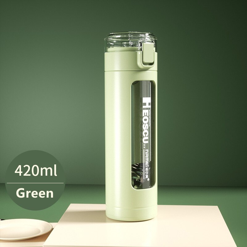 Dubbel bärbar glas söt vattenflaska kawaii kopp tumlare med sugrör för flickor mjölk kaffe juice vaso con tapa y pajita: 420ml gröna