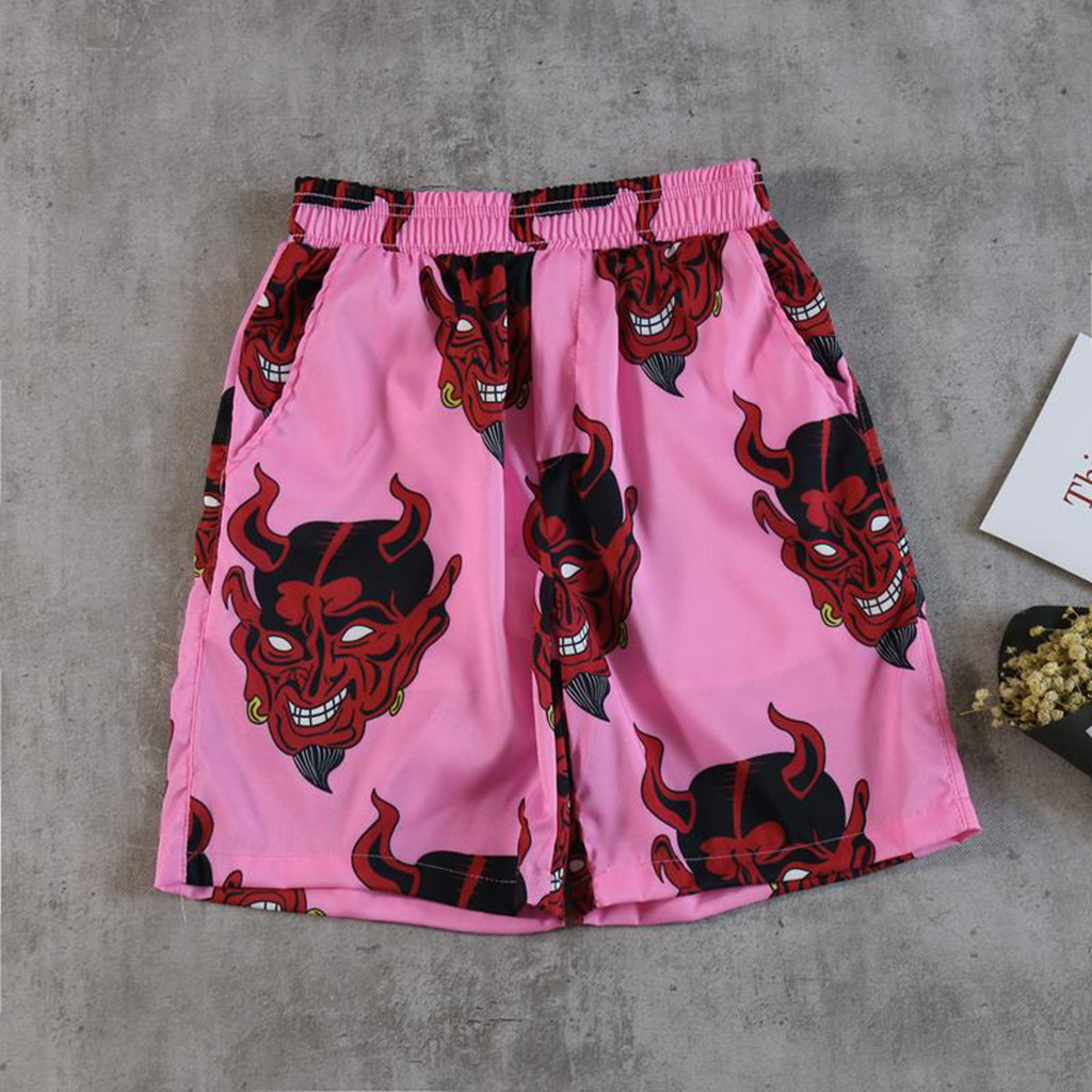 Shorts mænd djævel fuldt print elastisk talje sommershorts mænd hiphop harajuku mænd afslappede shorts streetwear kort masculino 2063: Pk / L