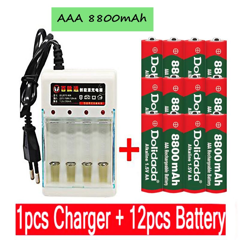 Aaa batteri 8800 mah genopladeligt batteri aaa 1.5 v 8800 mah genopladeligt alcalinas drummey  +1 stk 4- celle batterioplader: 12 stk