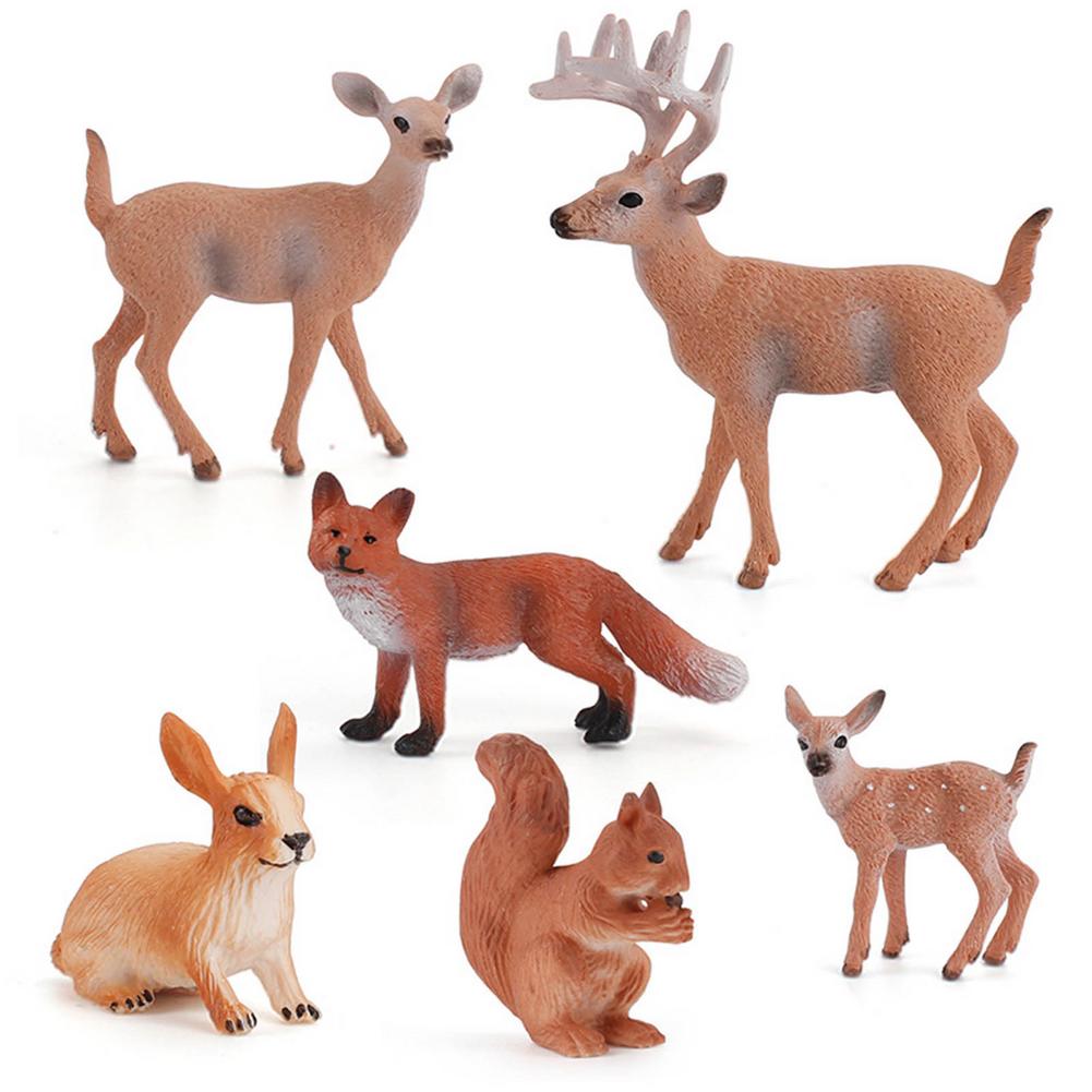 6 Piece Realistic Animal Figurines Vinyl Wild Educational Animal Learning Toy Set Plastic Jungle Animals Toys Set with Deer Rab