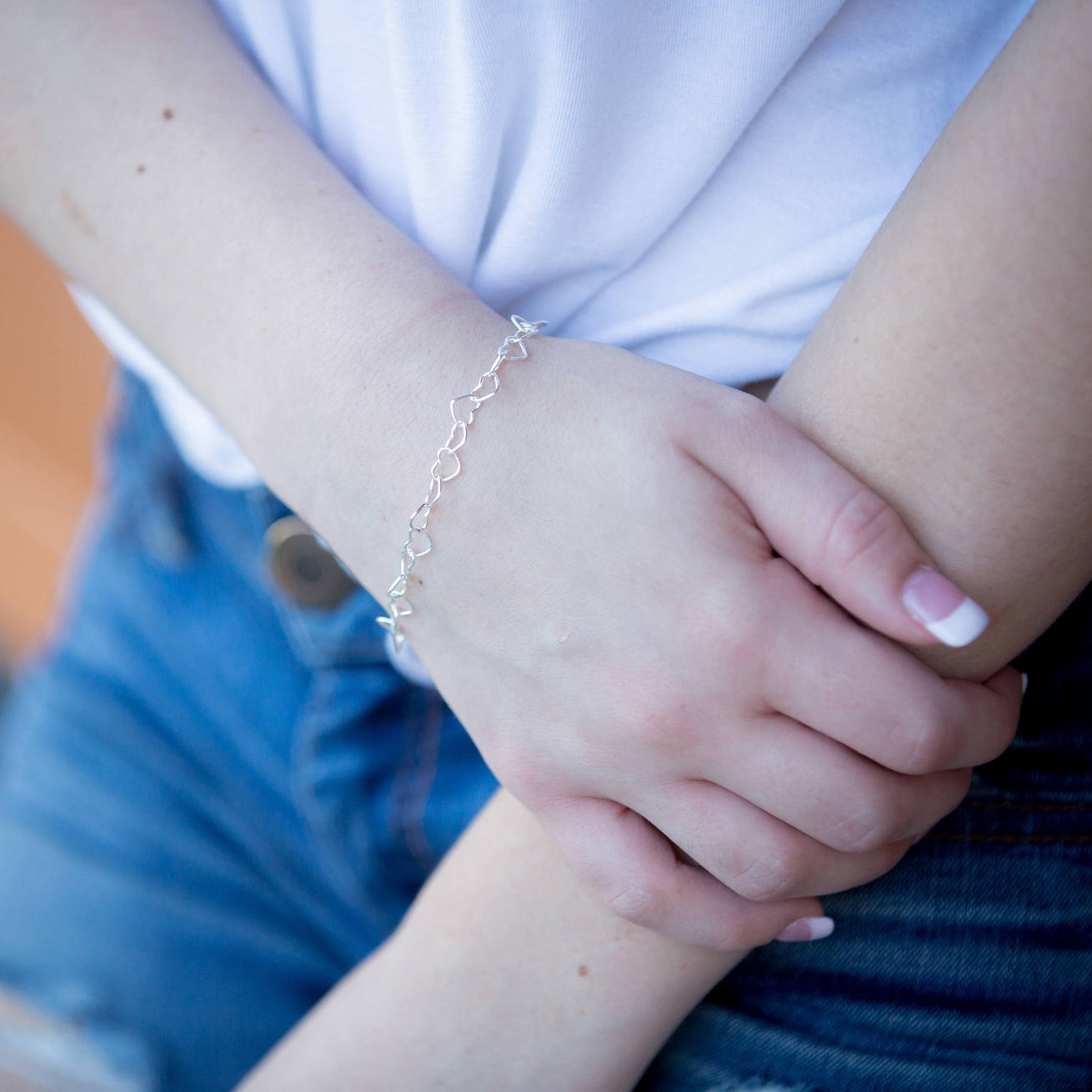 Minimalist Korean Trend Simple Metal Thin Chain Heart Bracelet For Women Girls Birthday Party Jewelry 2B068: 2B300 silver