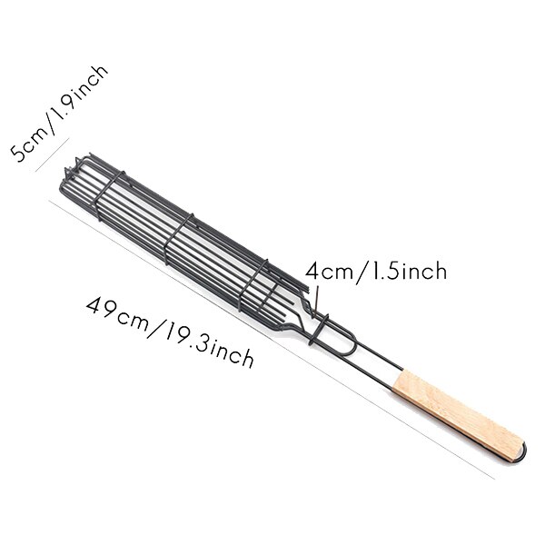 Panier de grillades Kabob, manche en bois réutilisable et Durable, outil de Barbecue, filet de gril avec 2 brosses en Silicone, 4 pièces