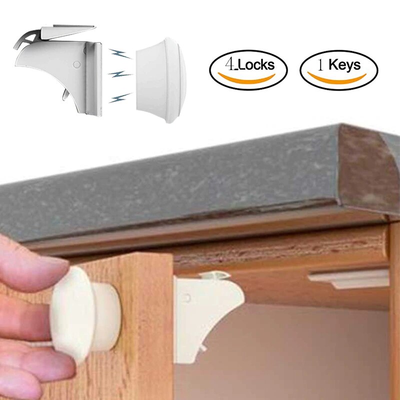 4 Sloten + 1key Magnetische Kind Lock Baby Veiligheid Baby Beveiligingen Kast Deurslot Kids Lade Locker Beveiliging Onzichtbare Sloten tool