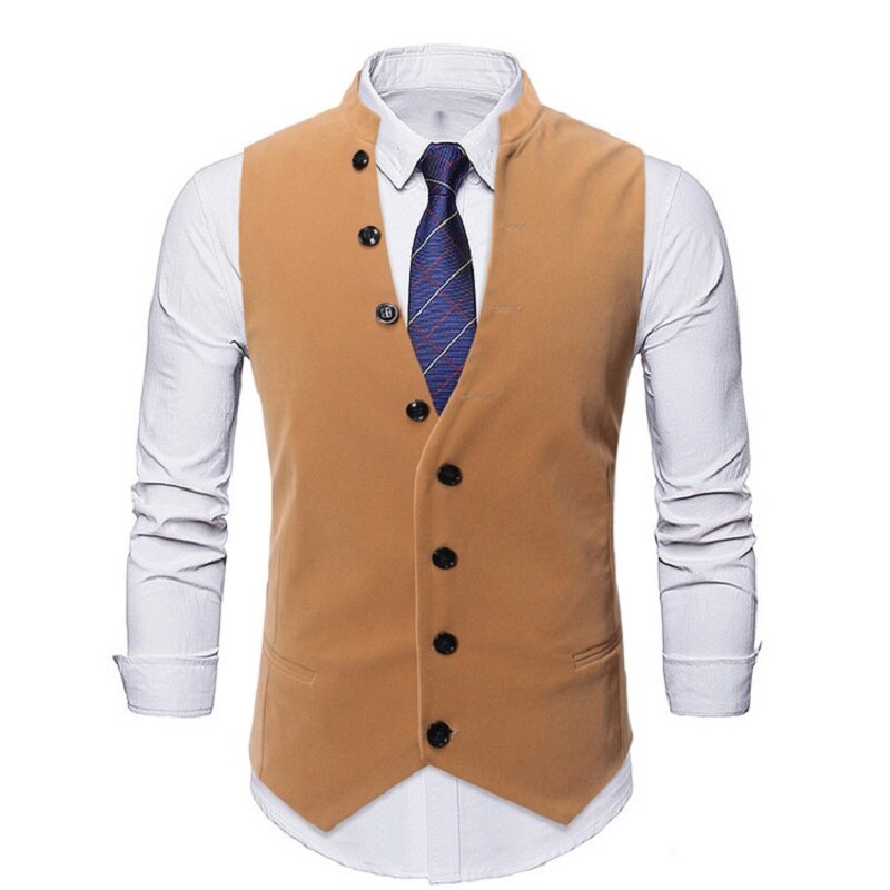 Vest Voor Mannen Bruiloft Vest Mannen Heren Vesten Gentleman Sociale Heren Vest Party Gilet Vierkante: khaki / XL