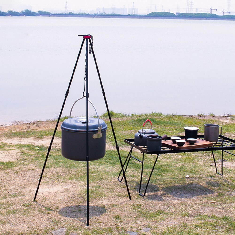 Camping Tripod for Fire Hanging Pot Outdoor Campfire Cookware Picnic Cooking Pot Grill Aluminum Alloy Hanging Cooking Pot