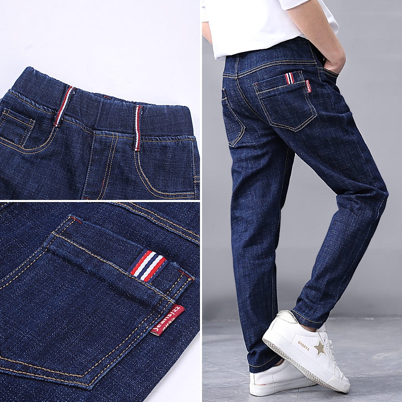 Baby Jeans Solid Blue Denim Trousers for Big Boys Casual Washing Blue Jeans Loose Children Long Pant Fat Boy Clothes