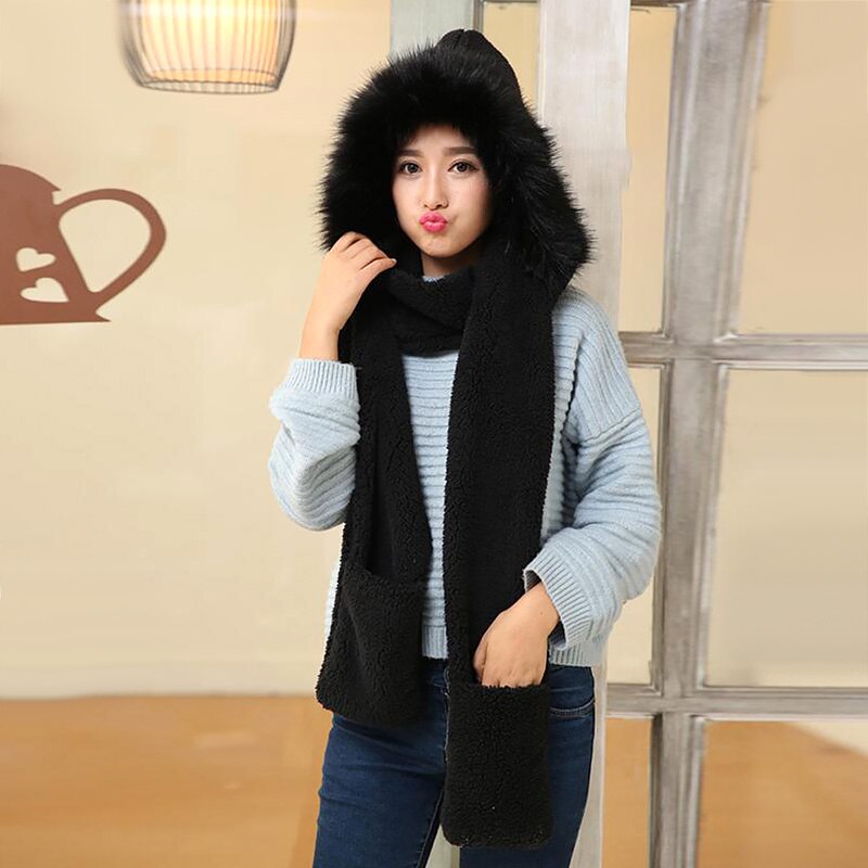 Dames meisjes muts sjaal handschoen driedelig trendy winddicht fietsen schattig pluche koraal fluweel warme capuchon sjaals handschoenen