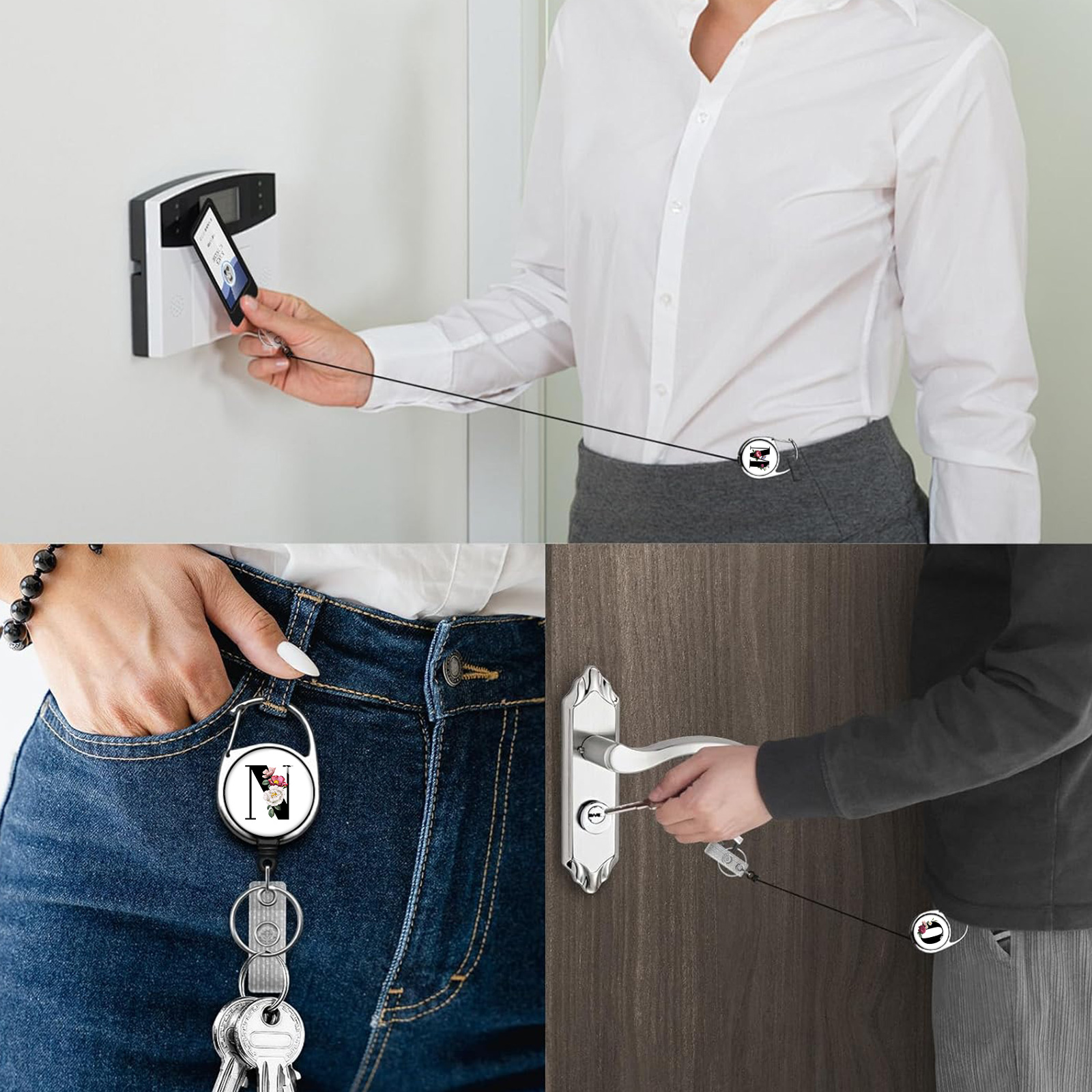 ID Badge Holders with Metal Clip and Keyring - Vertical Clear Plastic ID Card Holders - Retractable Pull Cord for Office