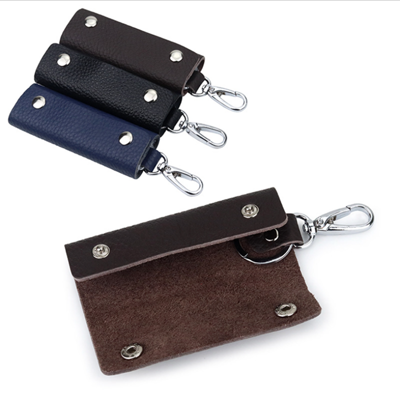 1 Pc Lederen Huishoudster Houders Auto Sleutelhanger Key Holder Bag Case Unisex Wallet Cover Eenvoudige Effen Kleur Opbergtas