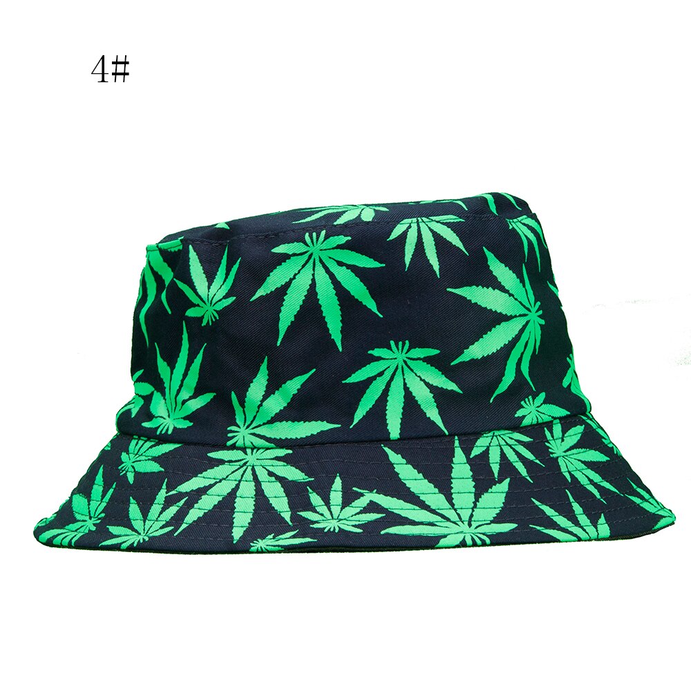 Spring and Summer Fisherman Hat Women's Cotton Maple Leaf Printed Hat Bucket Hat Men's Korean-Style Sunbonnet Sun Hat: 4Tibetan green