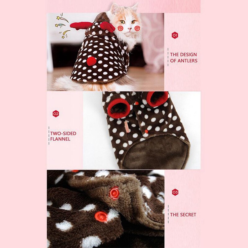 Pet Cute Reindeer Coat Hoodies Dog Cat Christmas Dress Up Cosplay Costume With Red Antlers For Cats Small Dogs French Bulldog