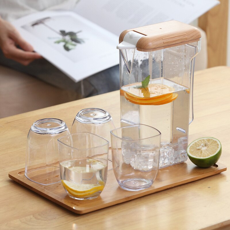 Tetera de plástico grueso con tapa de madera para infusiones, recipiente , hervidor claro, cestas de filtro cuadrado