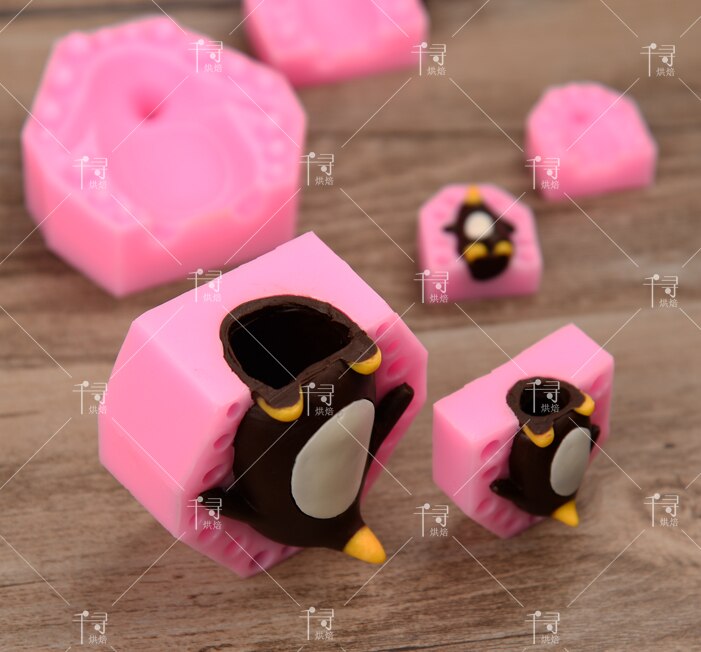 Moule bricolage à chocolat pingouin 3D | Décoration de gâteau, Fondant Dessert pâtisserie savon fait main résine de bougie Silicone