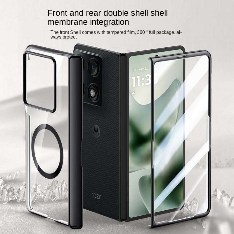 Con anello magnetico, protezione per schermo trasparente in vetro temperato, custodia per Motorola Razr Fold con coperchio posteriore a molla