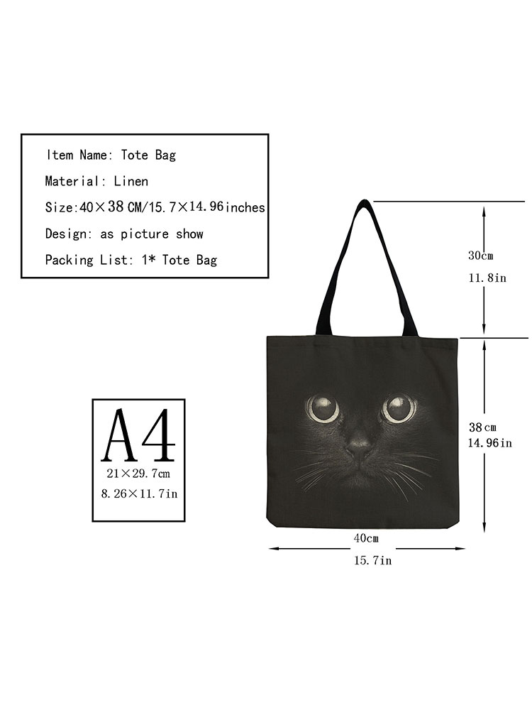 Opvouwbare Boodschappentassen Voor Boodschappen Leuke Zwarte Kat Print Tote Tas Voor Vrouwen Persoonlijkheid School Reizen Schouder Strand Tassen