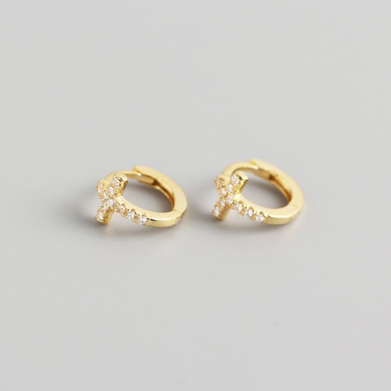 Ying Vahine 100% Plata de Ley 925 CZ, pendientes de Cruz para mujer: De oro y de color