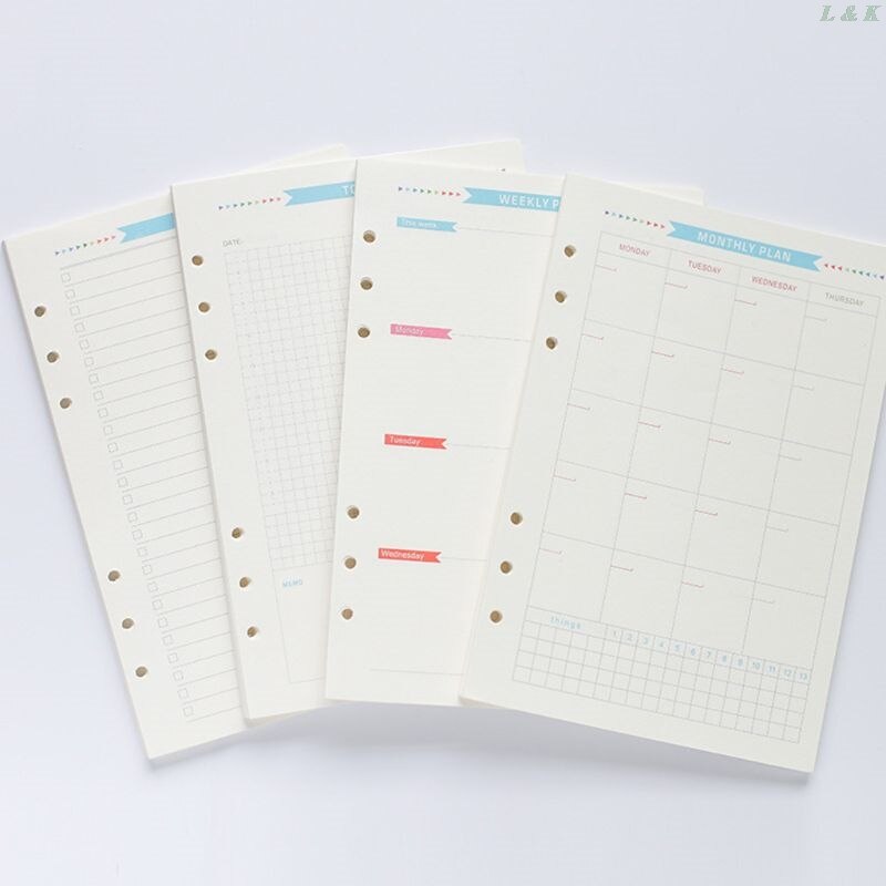 6 Holes Refill Inner Paper Diary Week Month Planner for A5 Loose Leaf Notebook PXPA