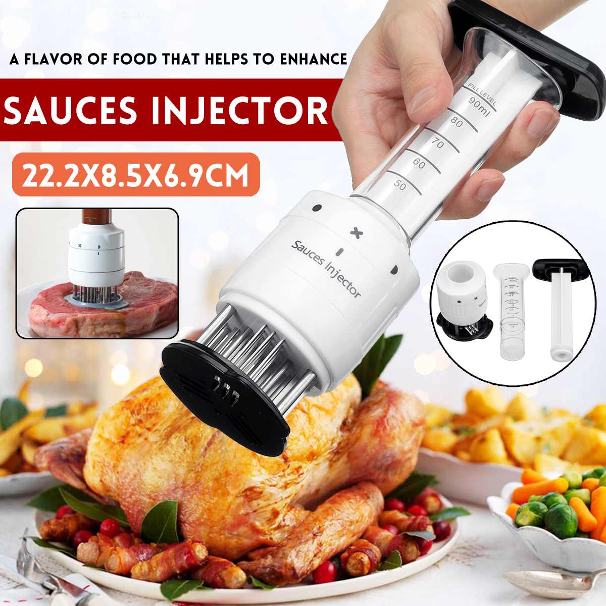 Meat Tenderizer Needle Steak Meat Injector Marinade Flavor Syringe Kitchen Gadgets Meat Tools Seasoning Injection Multi Function