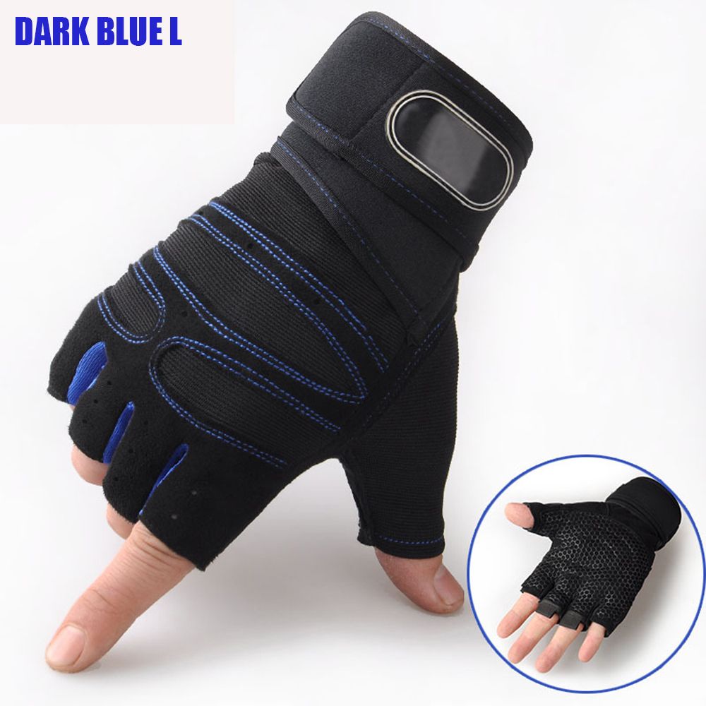 1 paire de gants d'équitation sport Fitness gants protéger poignet haltérophilie demi doigt gants Gym musculation formation gants: Bleu / 10.5 pouces