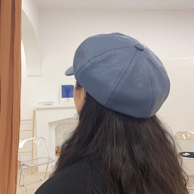 Solide PU cuir octogonal chapeaux pour femmes automne hiver angleterre rétro gavroche casquettes femme peintre casquettes décontracté visières chapeau