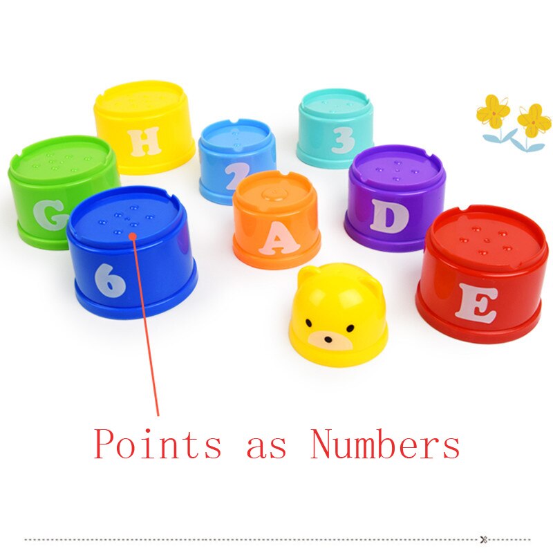 9 stk læringskop legetøj matematik tal bogstaver stabling legetøj farverig sød stabling hober op kopper plastik mavemuskler jul til børn