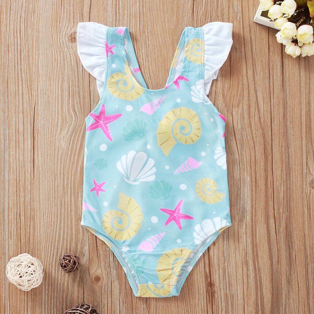 Zomer Badpak Pasgeboren Baby Baby Meisje Shell Print Badpak Costum Badmode Ruche Zwemmen Kleurrijke Een Stuk Bikini
