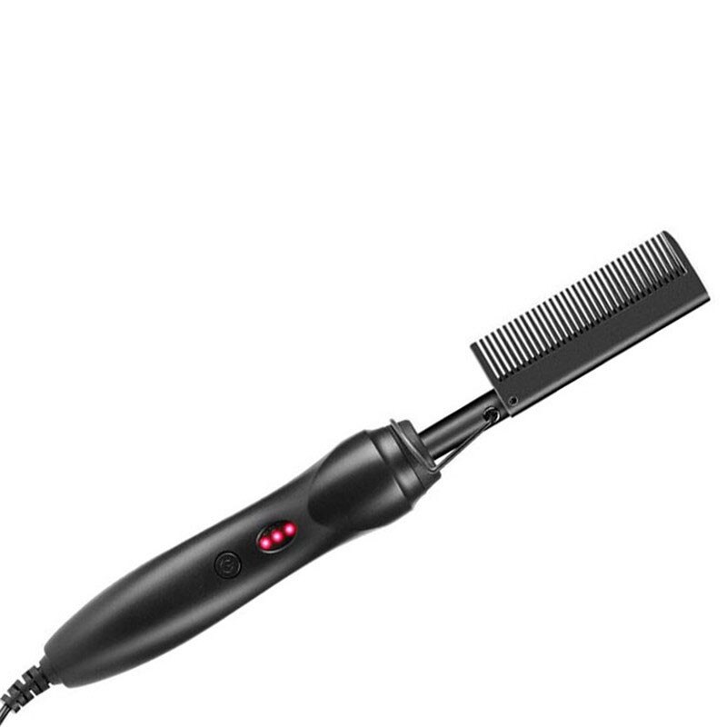 2 en 1 peigne lisseur électrique brosse à lisser les cheveux lissage fer peigne bigoudi humide sec utilisation peigne chauffant pour les cheveux: Us Plug / black