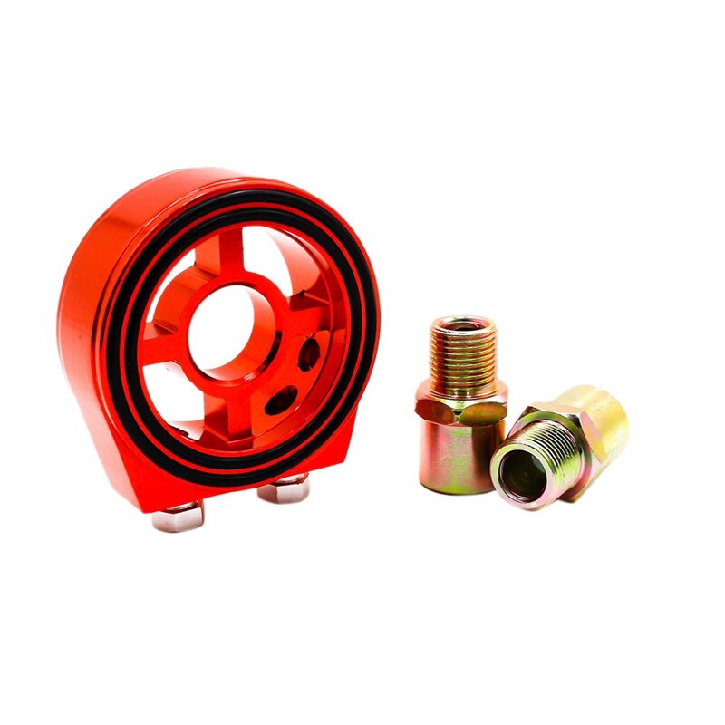 Car Universal Oil Filter Cooler Plate Adaptor M201.5 and 3/4-16 Sandwich Adapter Oil Gauge: Red