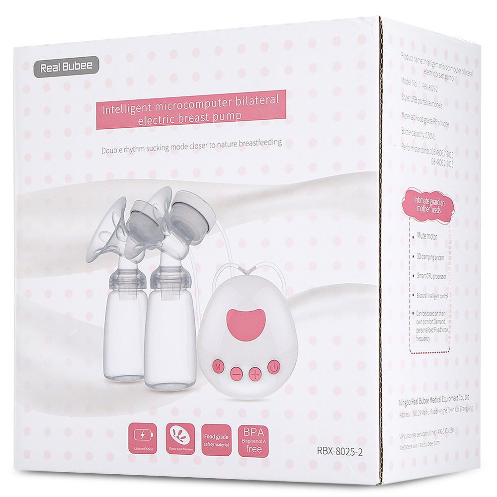 Real Bubee Automatic Baby Feeding DoubleUSB Electric Breast Pump Milk Pumps Infant Breastfeeding with Milk Bottle Cold Heat Pad