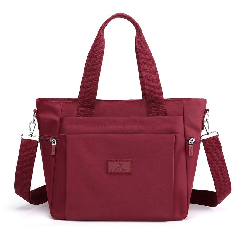 Nylon Shoulder Bags For Women Solid Color Casual Tote Large Capacity Black Crossbody Bag Soft Zipper Travel Handbag: red