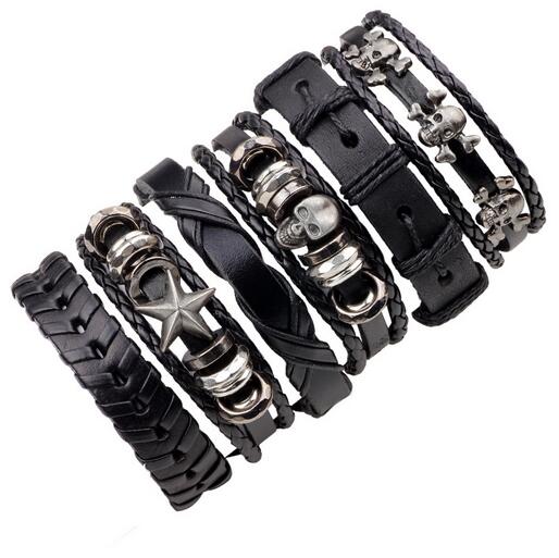 3-6 Stks/partij Handgemaakte Etnische Tribale Echt Wrap Charmante Mannelijke Pulsera Zwart Gevlochten Lederen Armbanden Armbanden: H2356